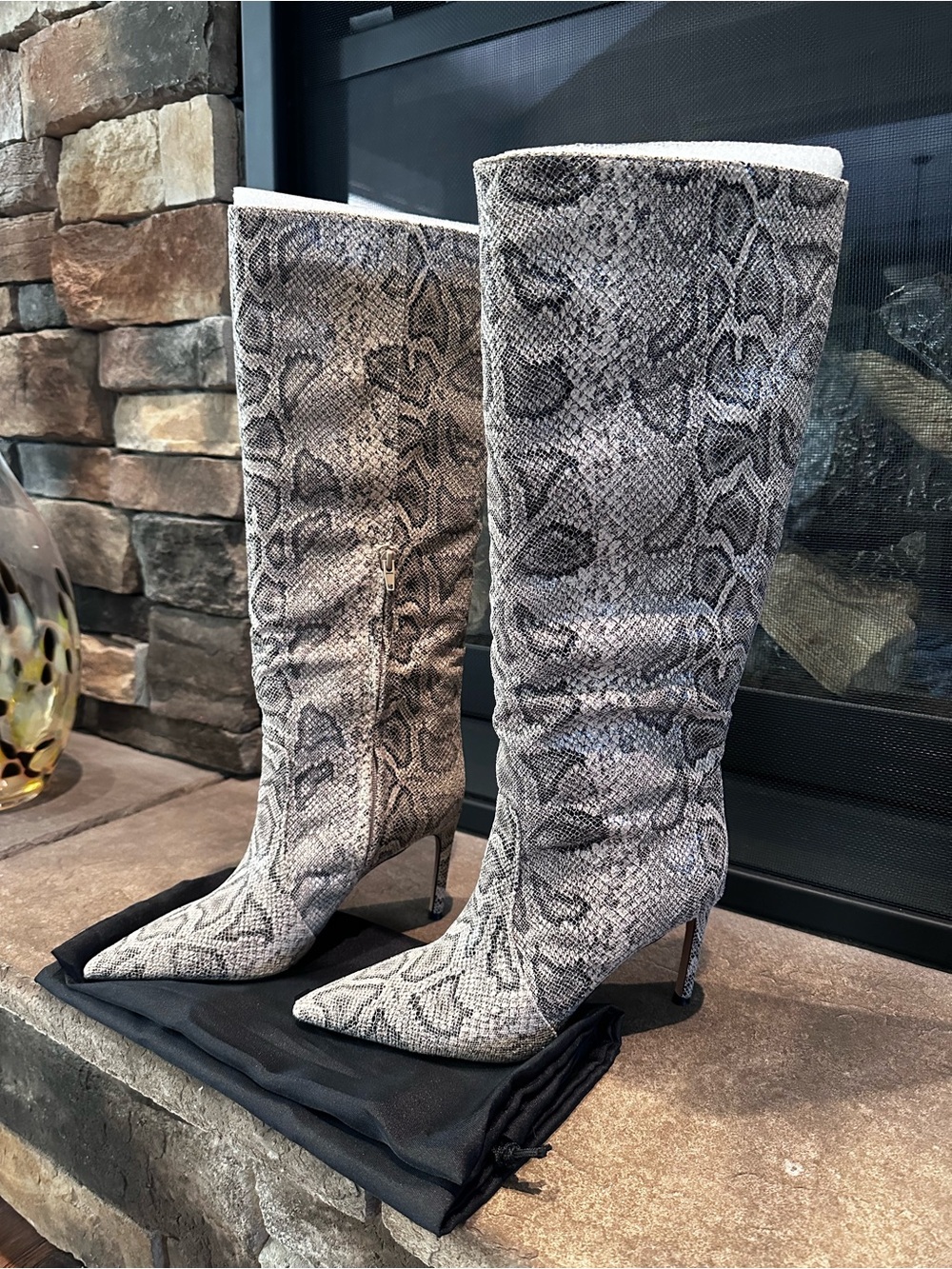 Express Women's Knee-High Snakeskin Pointed-Toe Stiletto Boots - Grey